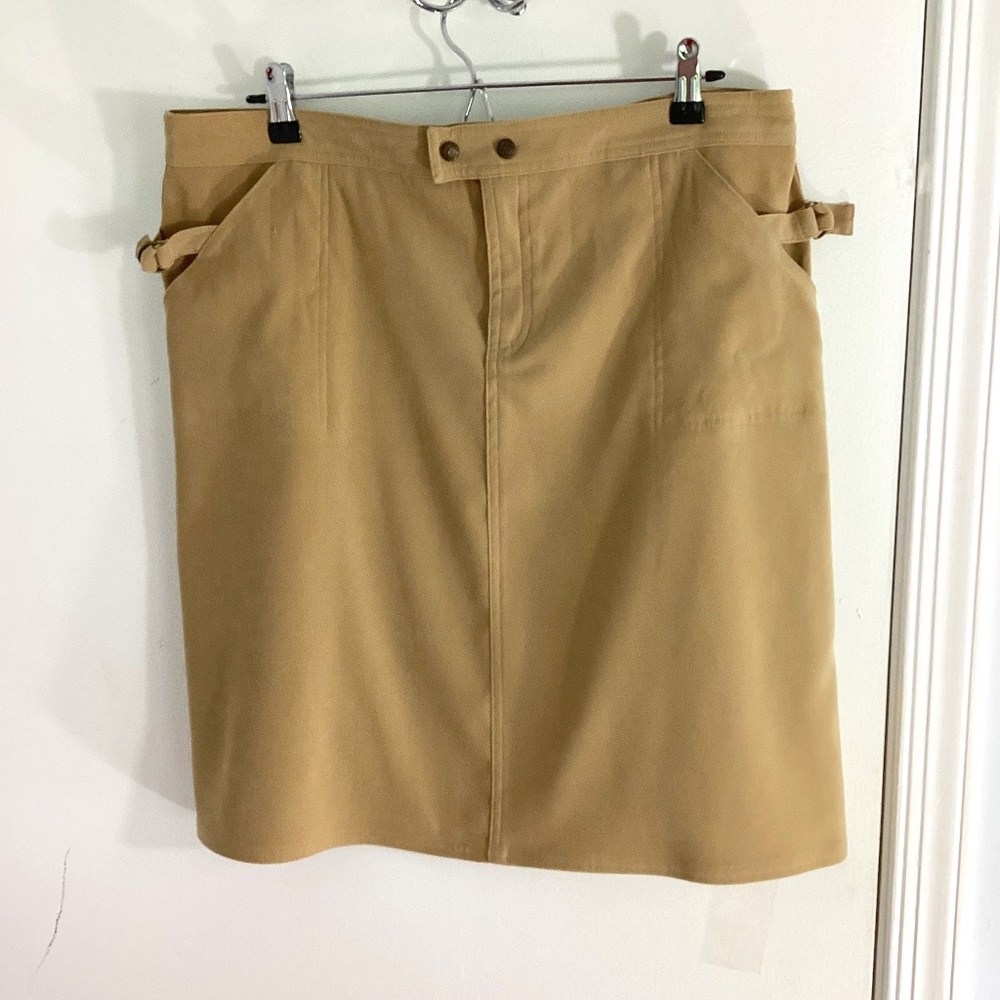 Y2K DUCK HEAD BEIGE SKIRT SIZE 18 1/2 FAUX SUEDE MOLESKIN WESTERN AZTEC